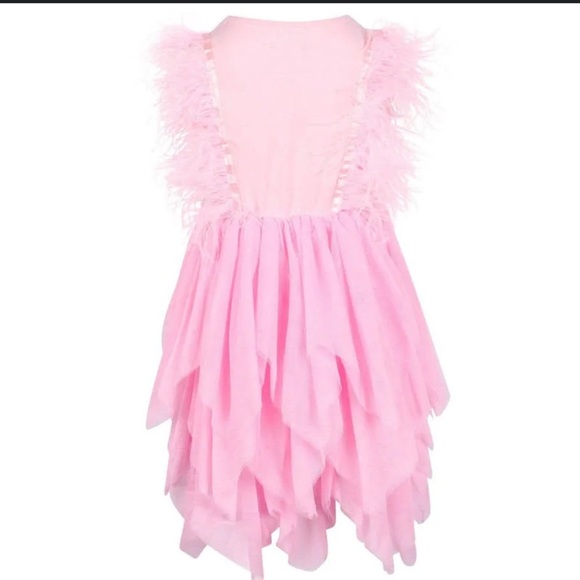 LOLA AND THE BOYS Size 6 Feather Sleeve Tired Tulle Dress Bubble Gum Pink - Picture 3 of 10